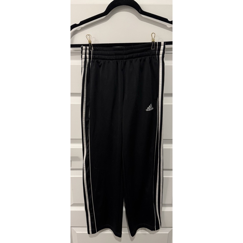 ADIDAS Boys Track Athletic Pants Black White Medium M 10 12 - Picture 2 of 4